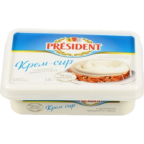 Крем-сир 18% з ароматом волоського горіха President п/у 180г