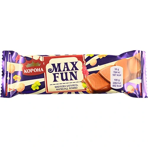 Шоколад молочний Вибухова карамель-мармелад-печиво Max Fun Корона м/у 38г