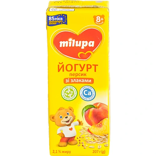 Йогурт Мілупа 207г 2.1% персик злаки