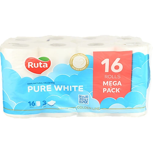 Папір туалетний 3-х шаровий Pure White Ruta 16шт