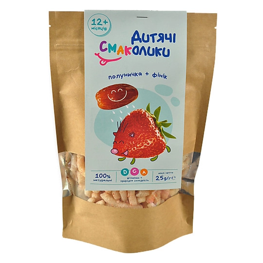 Кукурудзяні палички Дитячі Смаколики зі смаком полуниці та фініку 25г