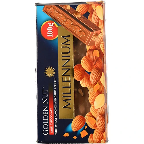 Шоколад Millennium Gold молочний з цілим мигдалем та курагою 100г