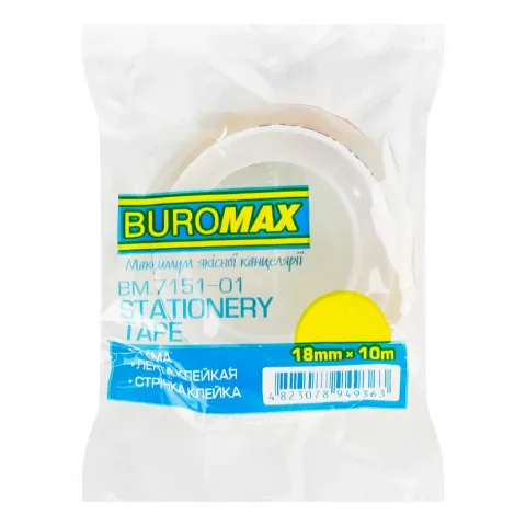 Стрічка клейка BuroMax канц. 18 мм х 10 м прозора