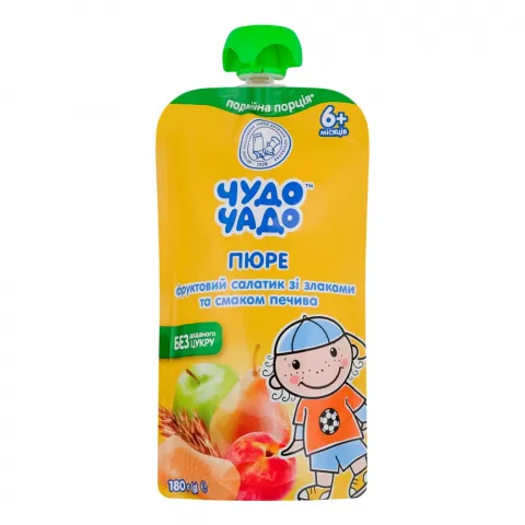 Пюре Чудо-Чадо 180 г д/пак. Фруктовий салатик з печивом та злаками