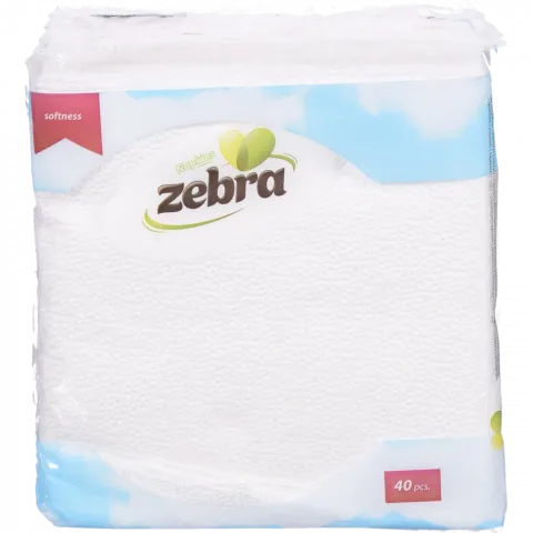 Серветки Zebra 40 шт. 2828 см, 1 шар. білі И173 (Болгарія)