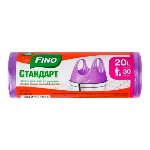 Пакети д/сміття МЖ/FINO 20 л 30 шт. з ручками-зав`язками 1782/7135