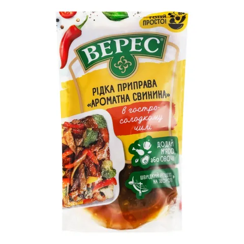 Рідка приправа Верес 200 г д/пак. Ароматна свинина в гостро-солодкому чилі