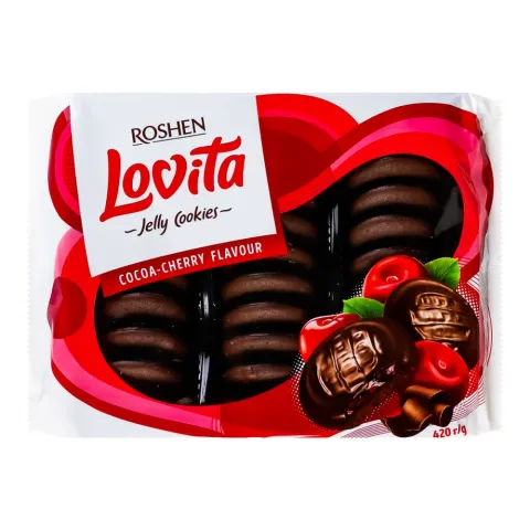 Печ Рошен 420 г Lovita Jelly Cookies з желейною начин. какао+вишня
